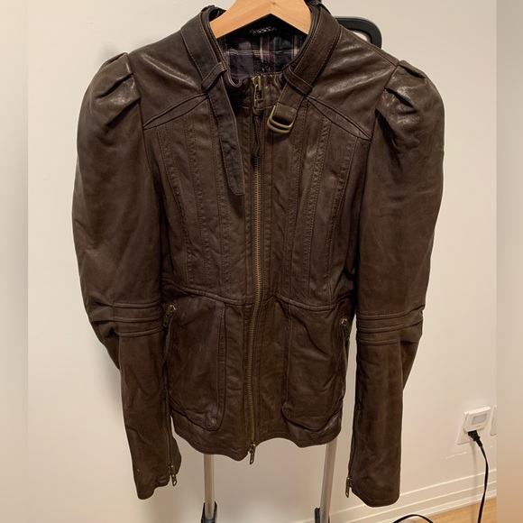 Mackage Genuine Leather Brown Biker Jacket - Picture 3 of 8